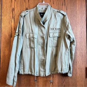 Rails Jacket Womens L Rowen Moto Jacket Army Green Linen Military Stars Pocket